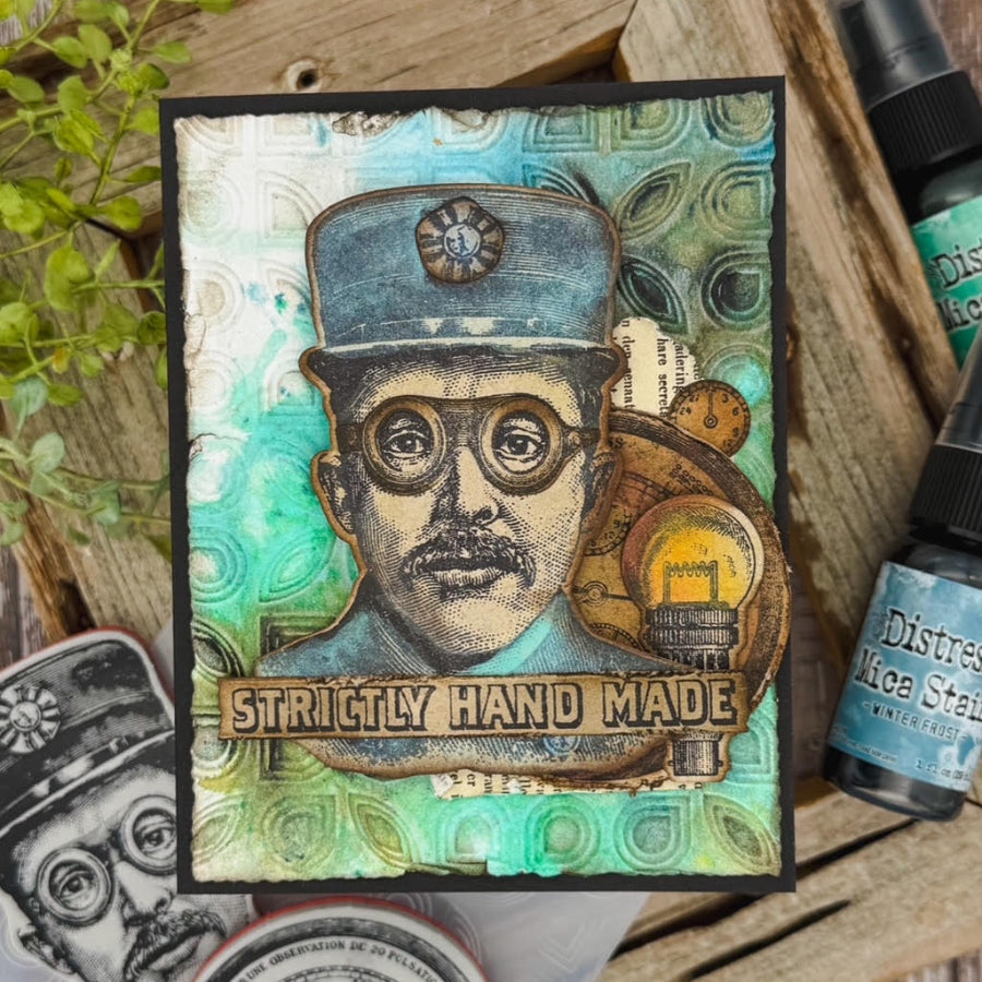 Tim Holtz Cling Rubber Stamps The Inspector cms465 watercolor teal