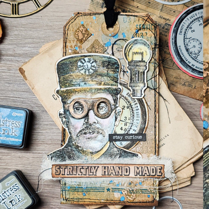 Tim Holtz Cling Rubber Stamps The Inspector cms465 wearing goggles