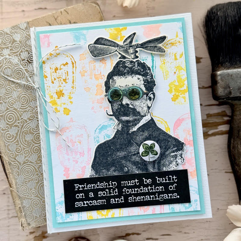 Tim Holtz Cling Rubber Stamps The Professor cms373 pastel background