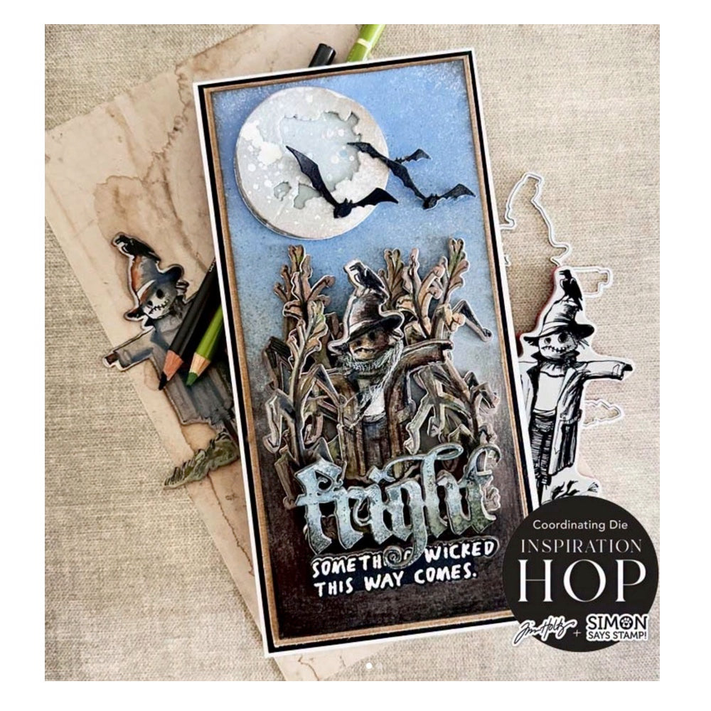 Tim Holtz Cling Rubber Stamps The Scarecrow cms451 full moon bats card