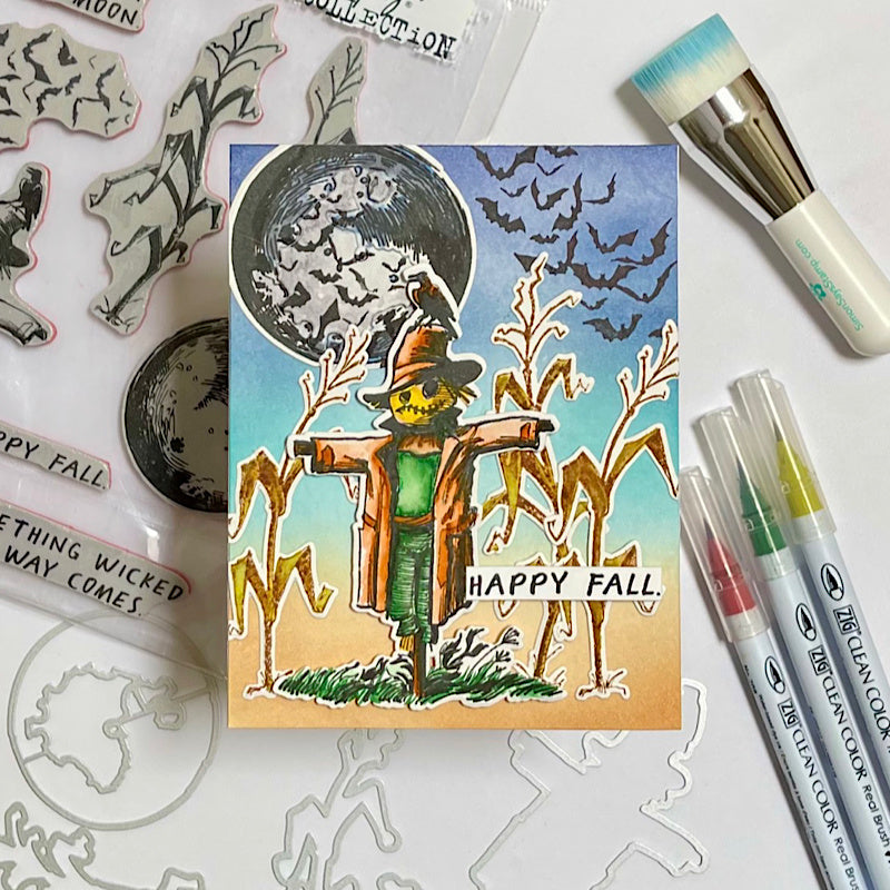 Tim Holtz Cling Rubber Stamps The Scarecrow cms451 full moon happy fall card