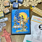 Tim Holtz Cling Rubber Stamps The Scarecrow cms451 halloween bright blue background richele christensen