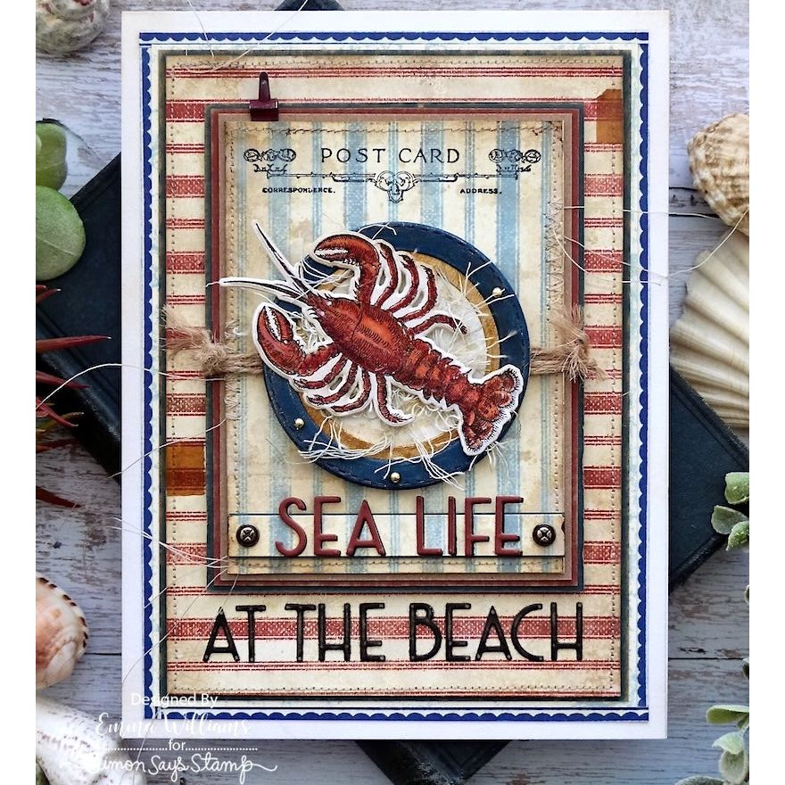 Tim Holtz Cling Rubber Stamps Ticking and Grain cms475 lobster sea life card emma williams | color-code:ALT06