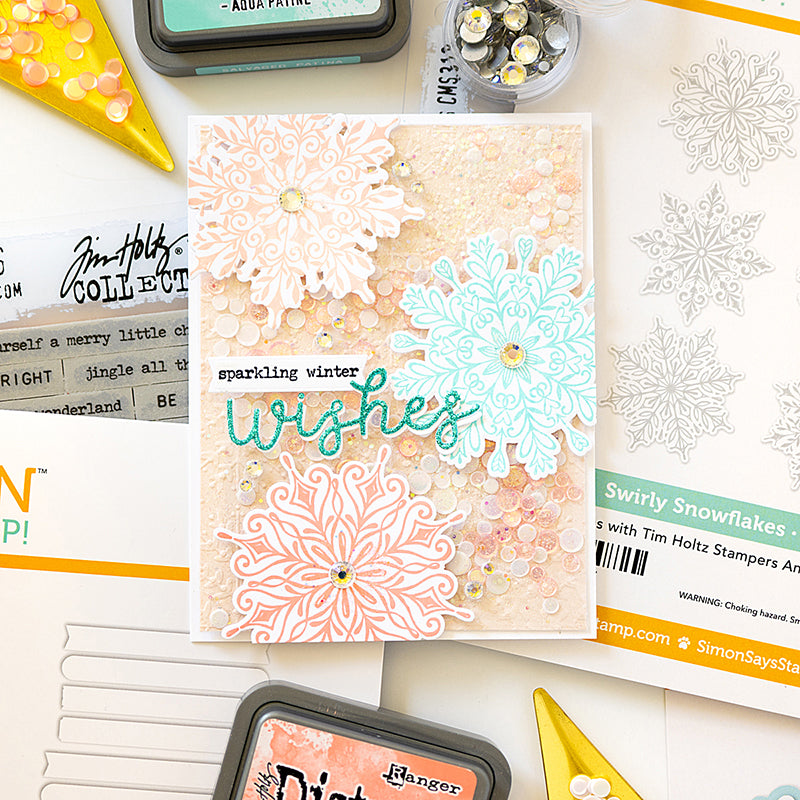Tim Holtz Cling Rubber Stamps Tiny Text Christmas cms424 sparkling winter wishes card lea lawson