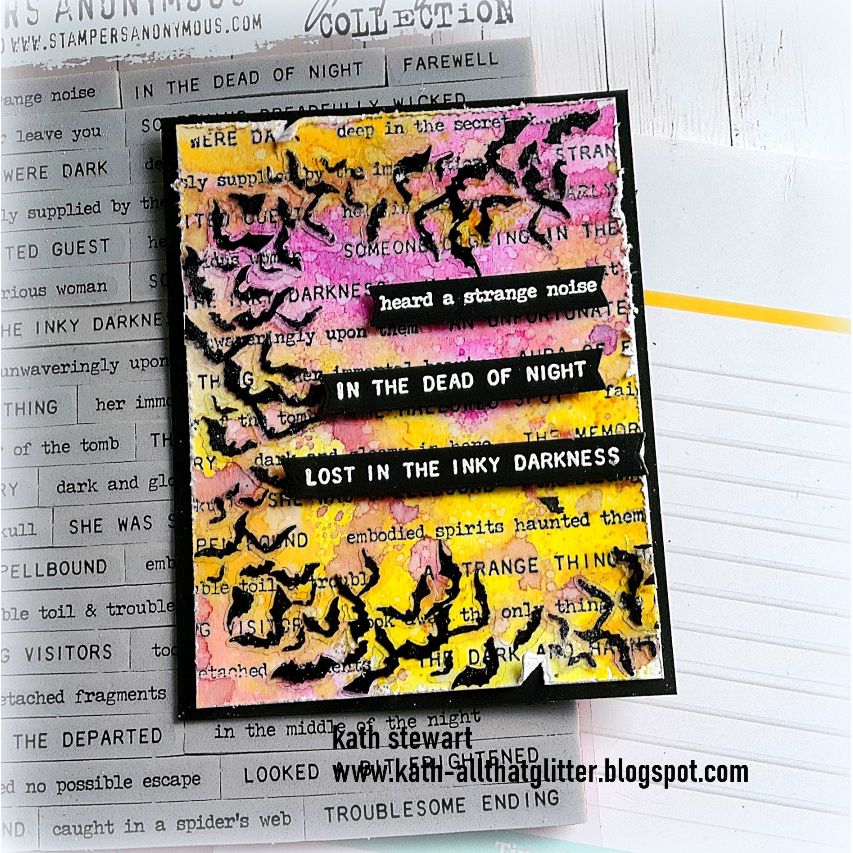 Tim Holtz Cling Rubber Stamps Tiny Text Halloween cms409 watercolor background card kath stewart