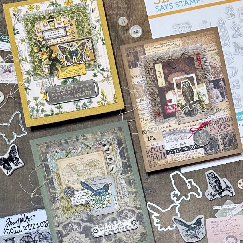Tim Holtz Cling Rubber Stamps Tiny Things 2 cms305 owl bird butterfly cards