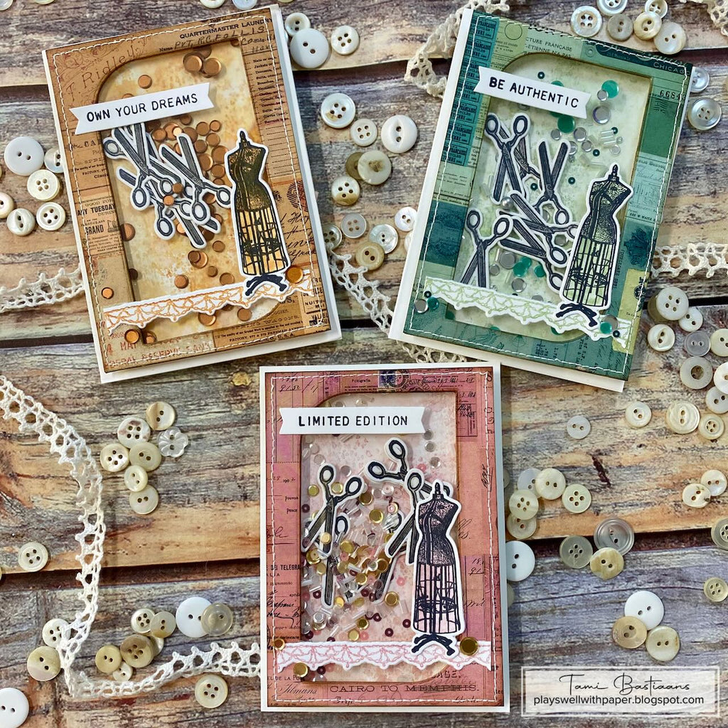 Tim Holtz Cling Rubber Stamps Tiny Things 2 cms305 three shaker cards tami basitaans