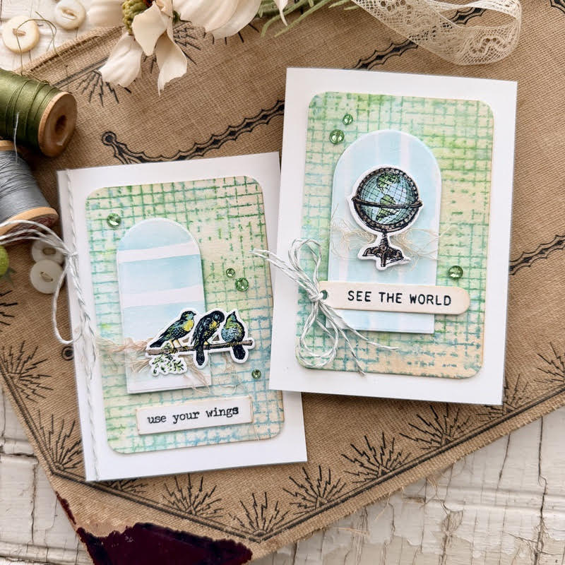Tim Holtz Cling Rubber Stamps Tiny Things cms164 globe birds card