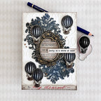 Tim Holtz Cling Rubber Stamps Tiny Things cms164 hot air balloons blue flowers gold frame my dearest card