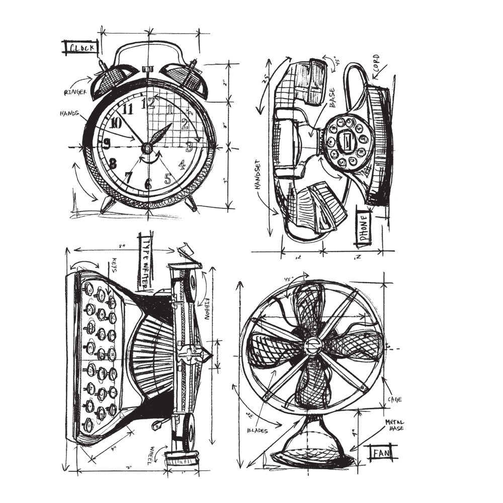 Tim Holtz Cling Rubber Stamps VINTAGE THINGS BLUEPRINT CMS152