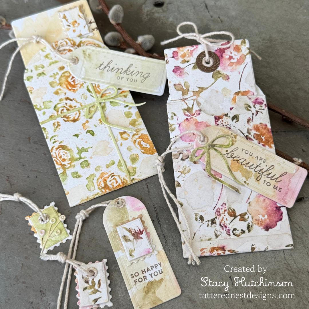 Tim Holtz Cling Rubber Stamps Vines and Roses CMS298 watercolor flowers tags stacy hutchinson