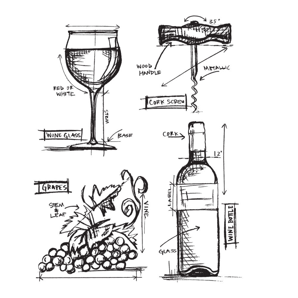 Tim Holtz Cling Rubber Stamps WINE BLUEPRINTS CMS333