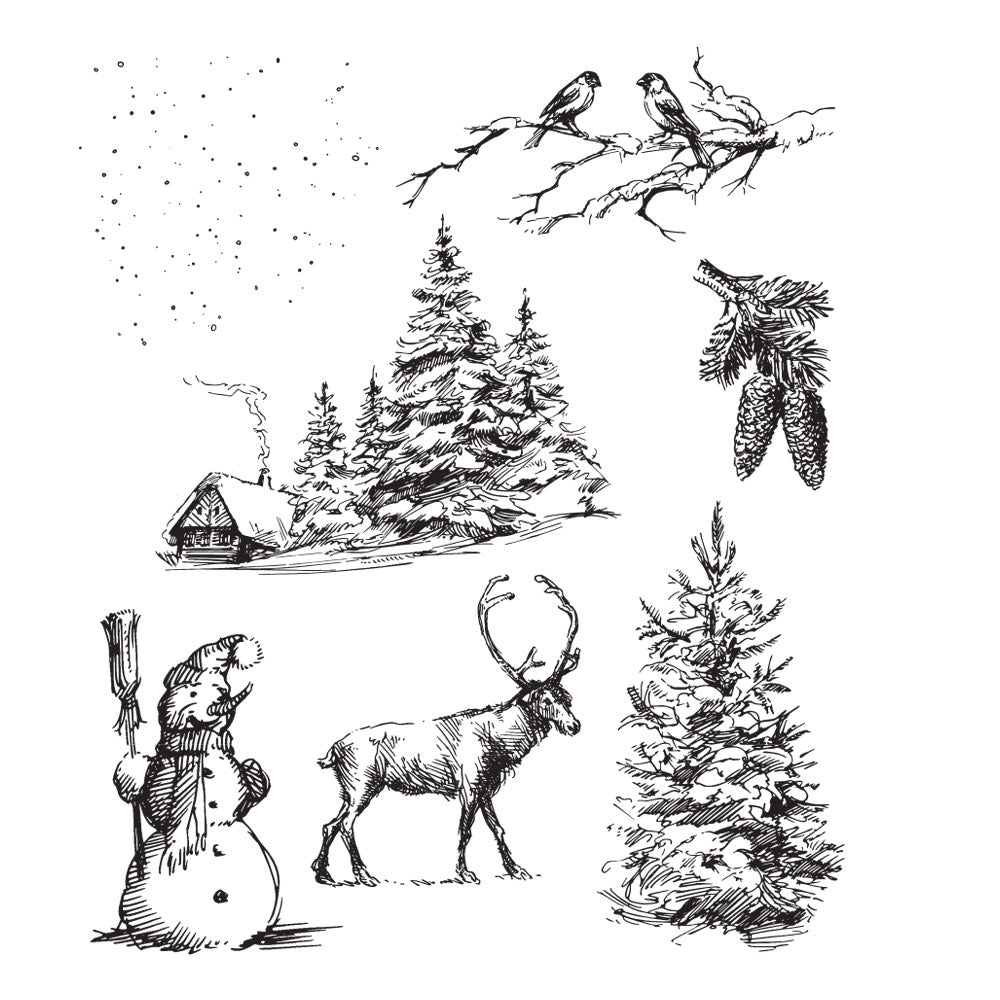 Tim Holtz Cling Rubber Stamps WINTERSCAPE CMS428