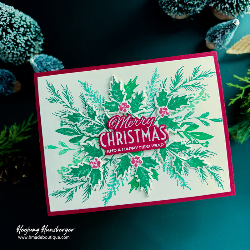 Tim Holtz Cling Rubber Stamps Winter Watercolor cms354 merry christmas red border card heejung hunsberger