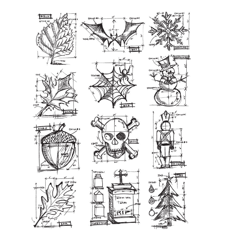 Tim Holtz Cling Rubber Stamps cms136 MINI BLUEPRINTS cms136