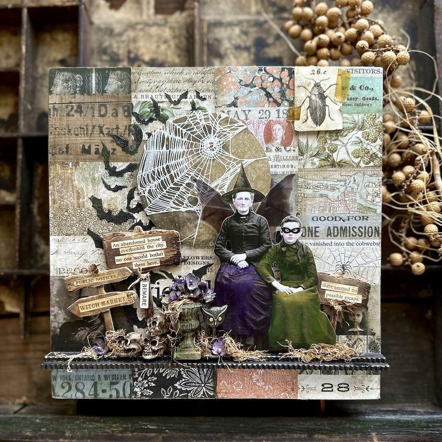 Tim Holtz Crushed Olive Distress Spritz tdu86284 Halloween Vignette Panel | color-code:ALT04