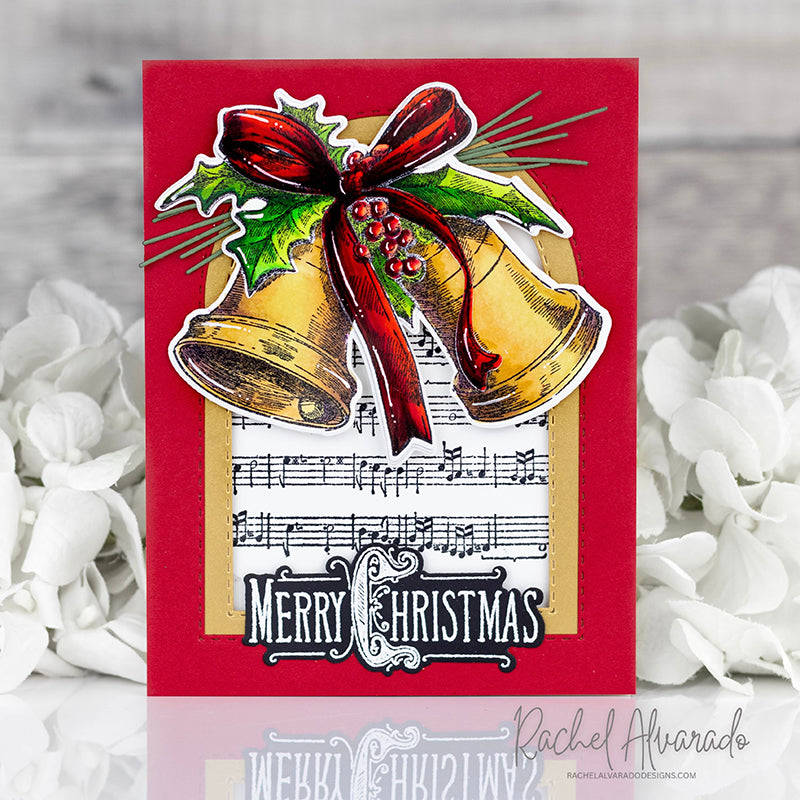 Tim Holtz Department Store Stamps with Simon Says Stamp Dies Bundle setds26 Rachel Alvarado Vintage Christmas Card