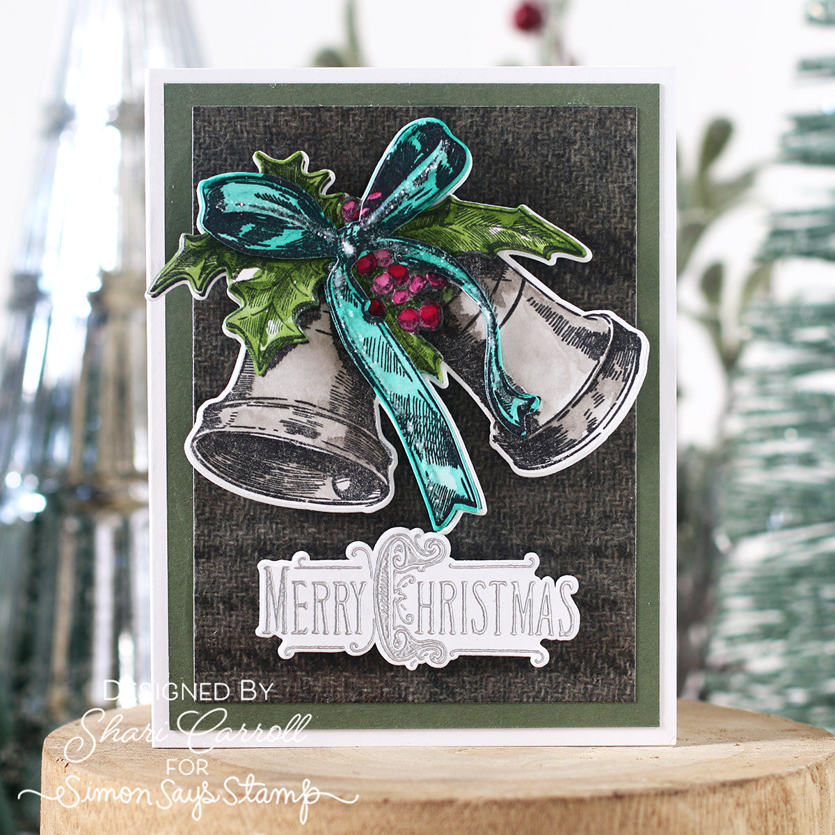 Tim Holtz Department Store Stamps with Simon Says Stamp Dies Bundle setds26 Shari Carroll Vintage Christmas Card