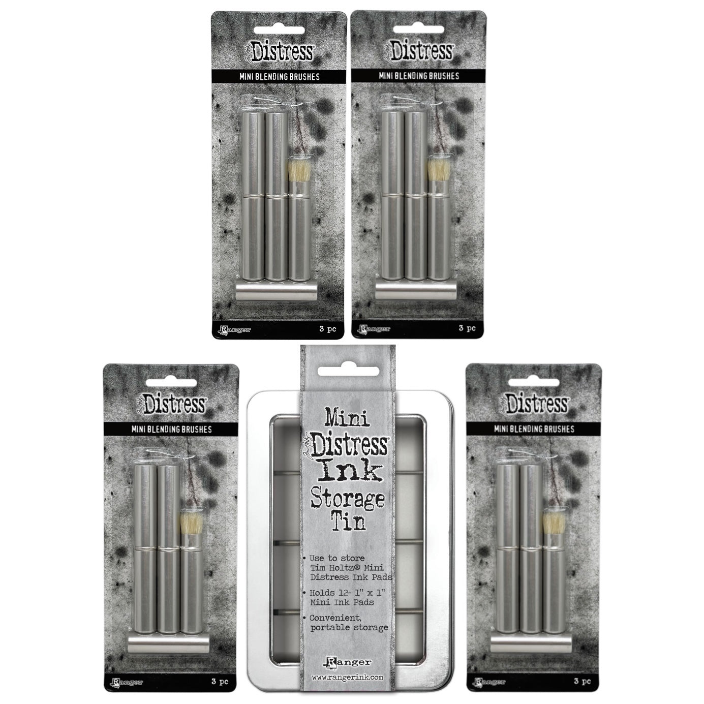 Tim Holtz Distress 12 Mini Blending Brushes And Storage Tin Bundle