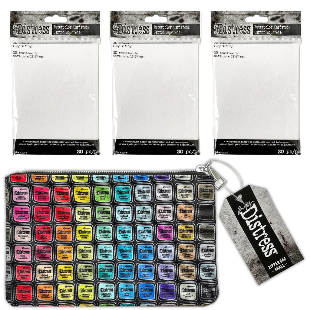 Tim Holtz Distress 4.25x5.5 Watercolor Cardstock And 5x8 Zipper Bag Bundle