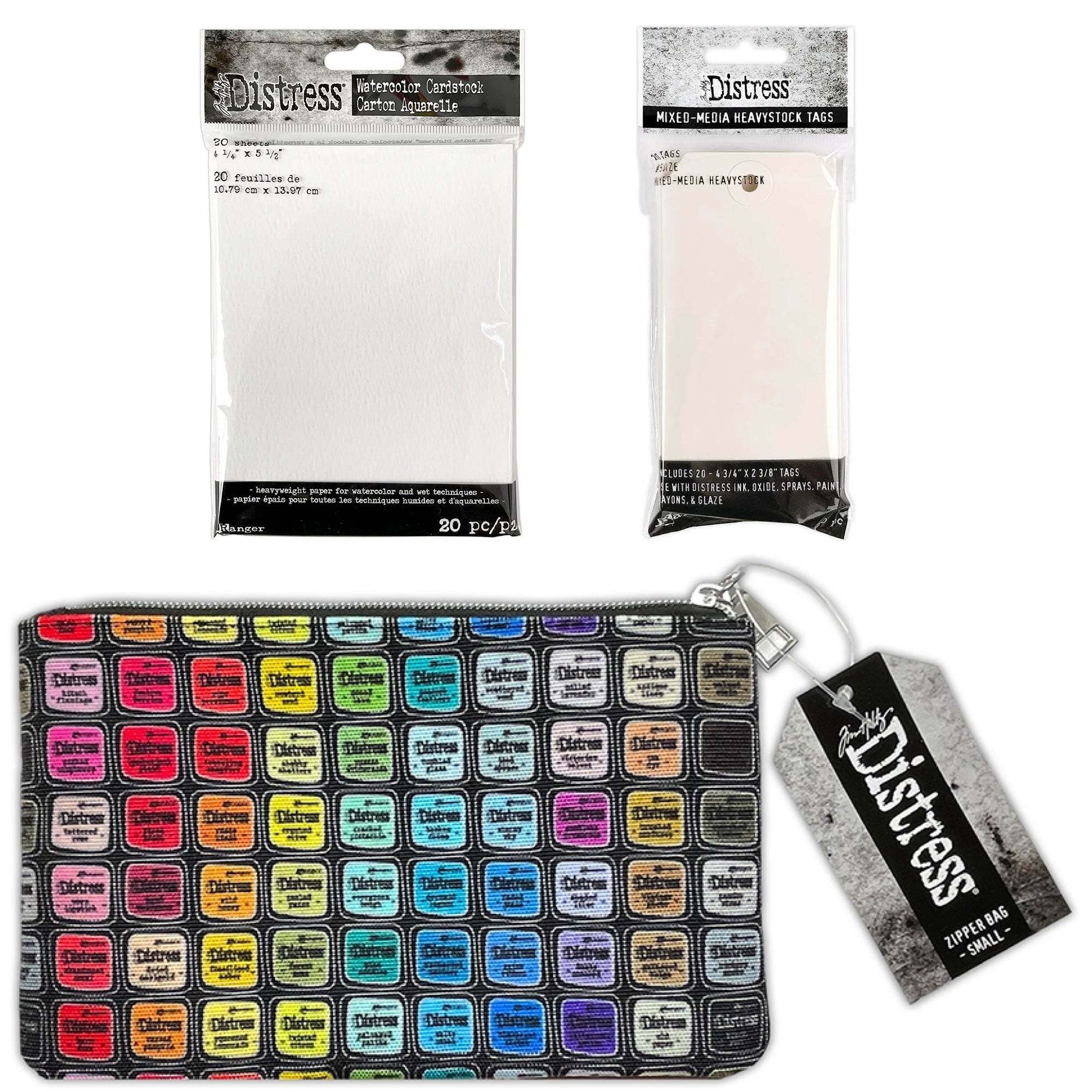 Tim Holtz Distress 4.25x5.5 Watercolor Cardstock Heavystock Tags And 5x8 Zipper Bag Bundle