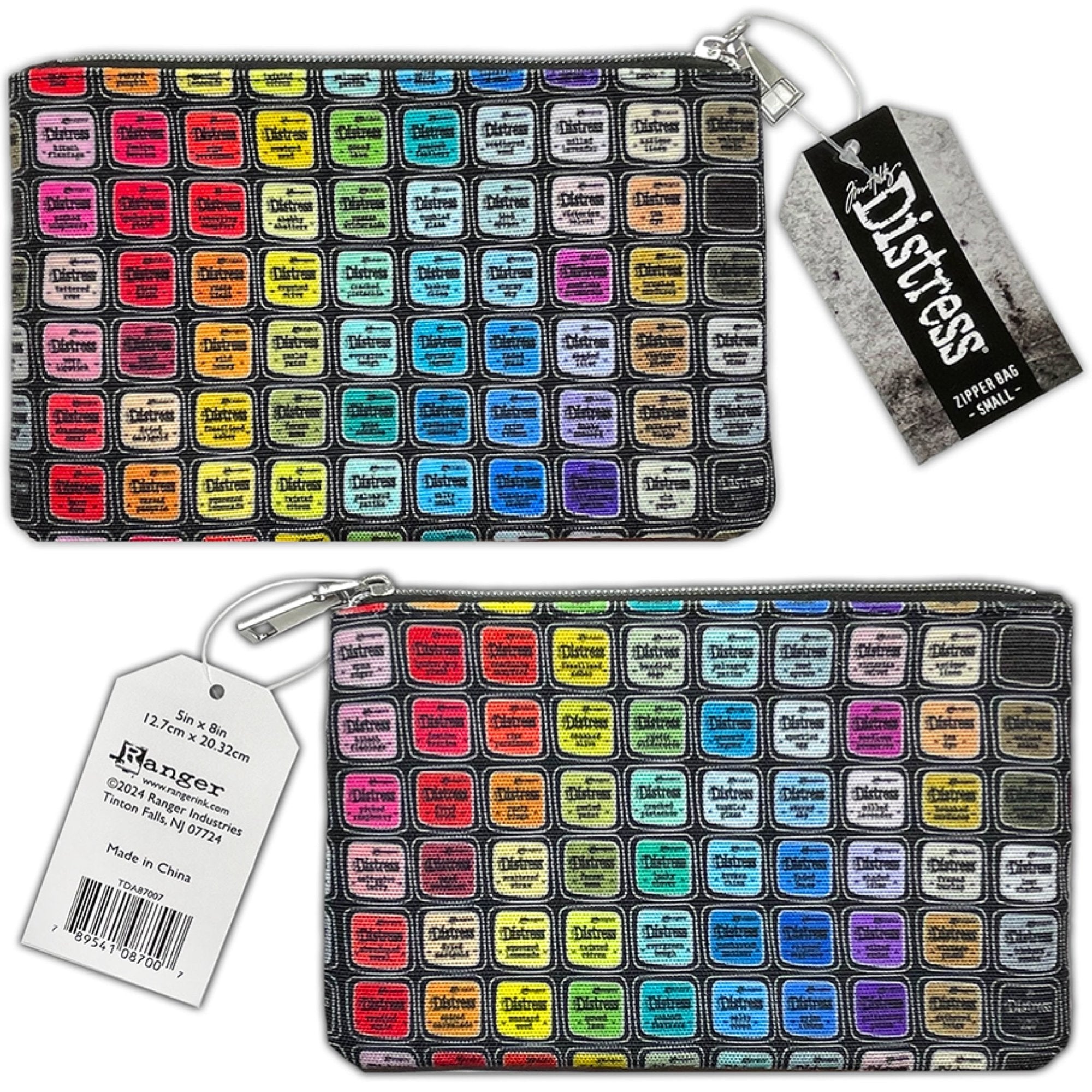 Tim Holtz Distress 4.25x5.5 Watercolor Cardstock Heavystock Tags And 5x8 Zipper Bag Bundle Small Zip Pouch Front and Back