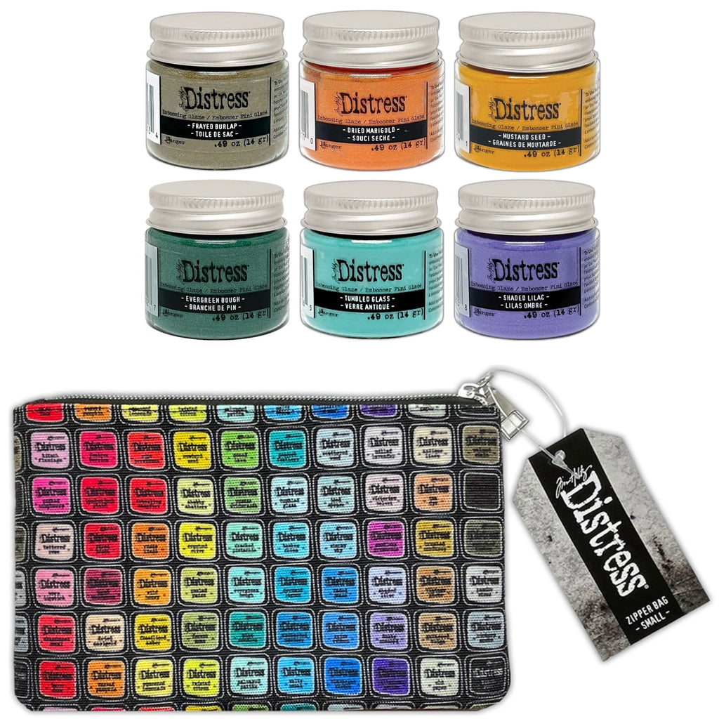 Tim Holtz Distress 6 Embossing Glaze And 5 x 8 Zipper Bag Bundle