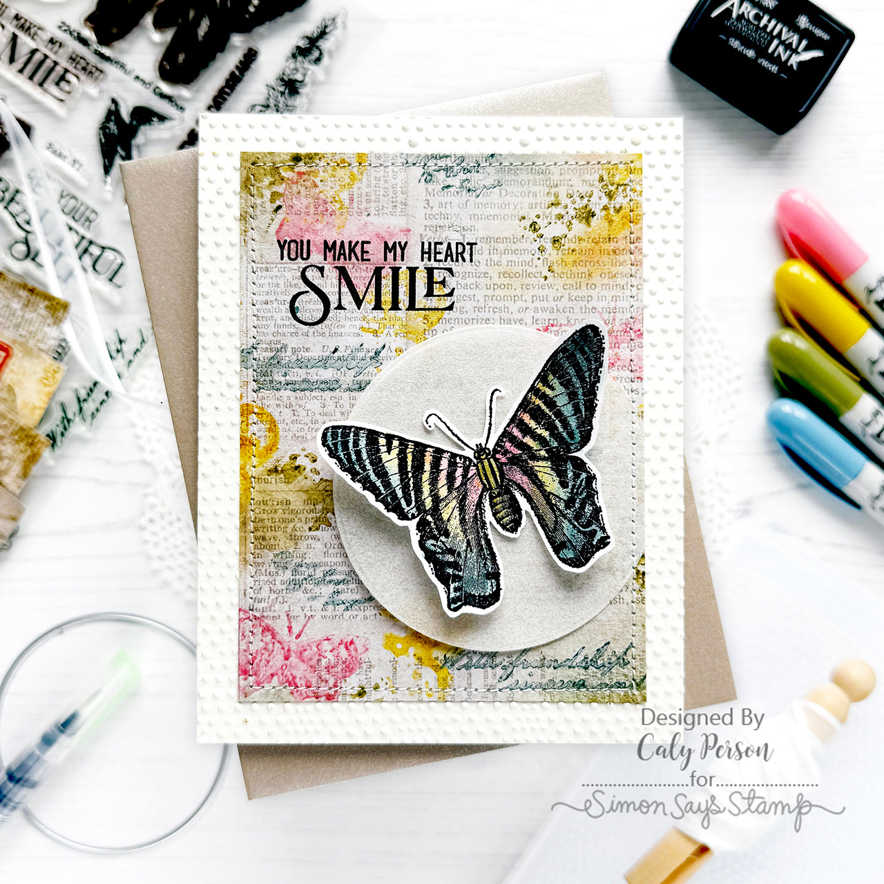 Tim Holtz Distress Archival Ink Pad Black Soot Ranger Beautiful Butterfly Card | color-code:ALT22