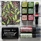 Tim Holtz Distress Archival Ink Pad Black Soot Ranger Christmas Holly Background | color-code:ALT19