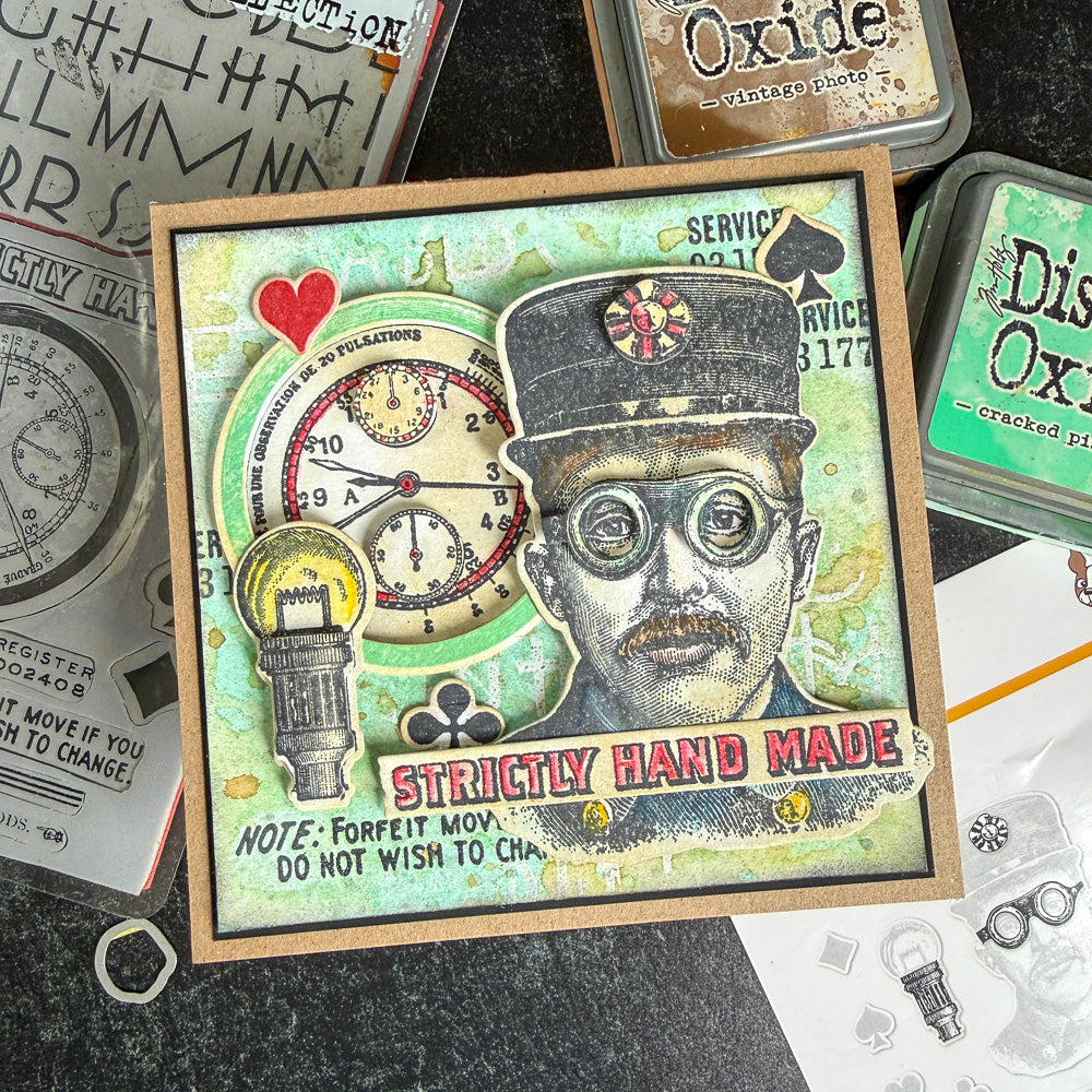 Tim Holtz Distress Archival Ink Pad Black Soot Ranger Layered Mixed Media Card | color-code:ALT34