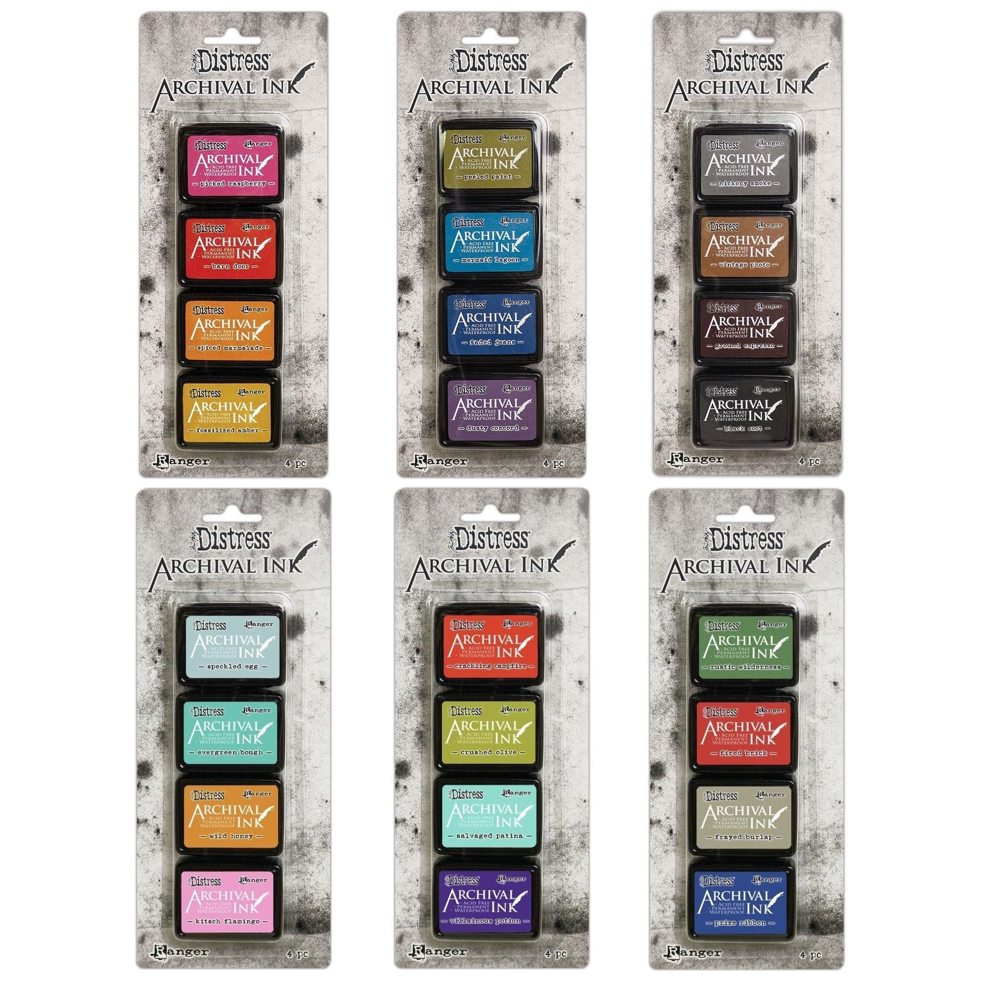 Tim Holtz Distress Archival Ink Pad Set Of 6 Mini Kits Bundle