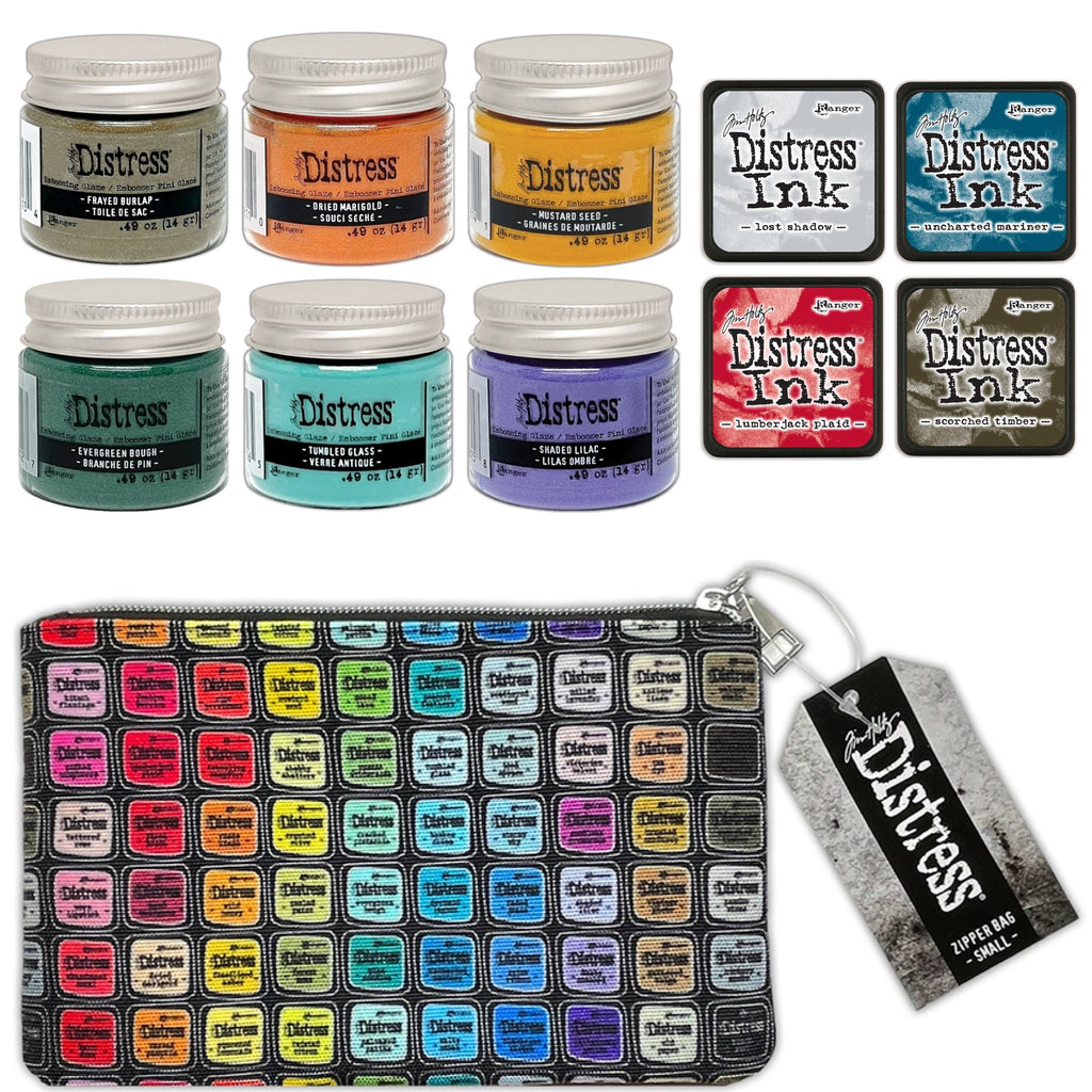 Tim Holtz Distress Embossing Glaze Mini Ink Pad And 5 x 8 Zipper Bag Bundle