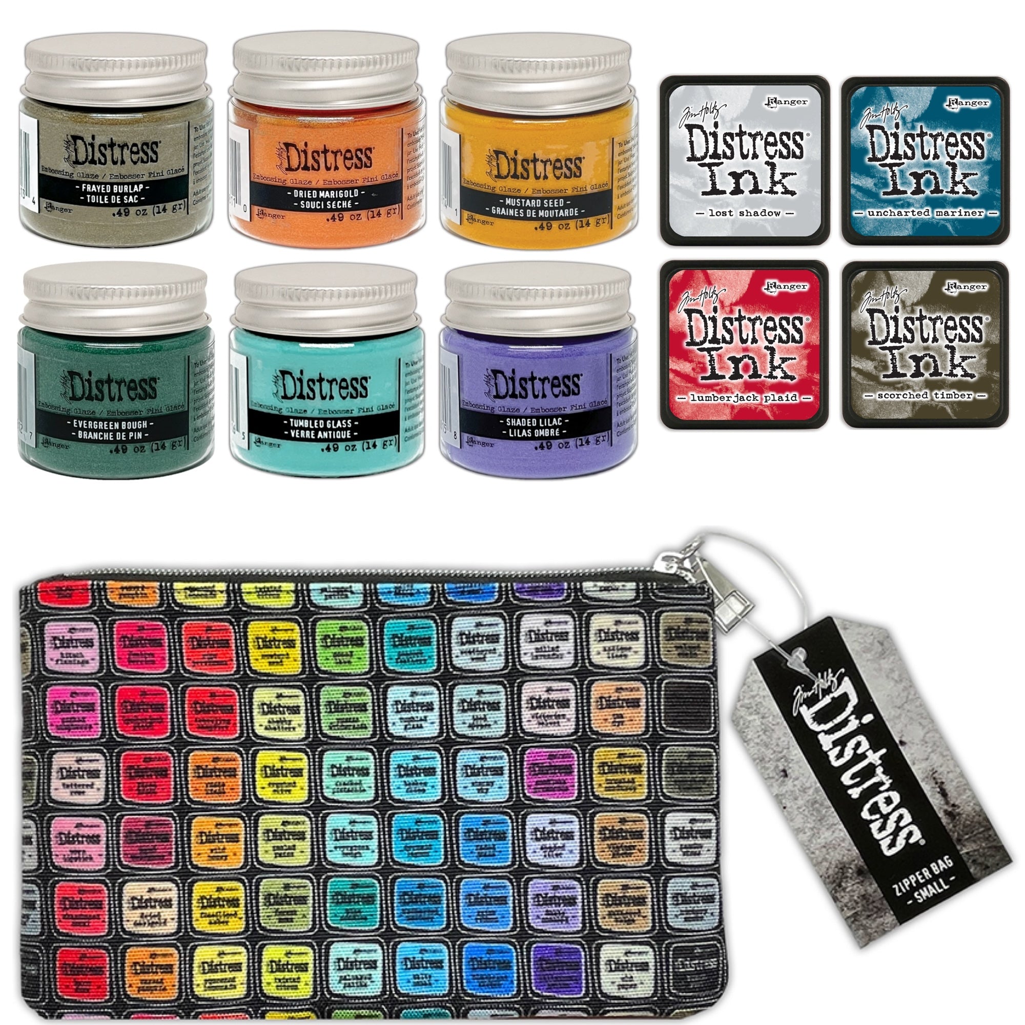 Tim Holtz Distress Embossing Glaze Mini Ink Pad And 5 x 8 Zipper Bag Bundle