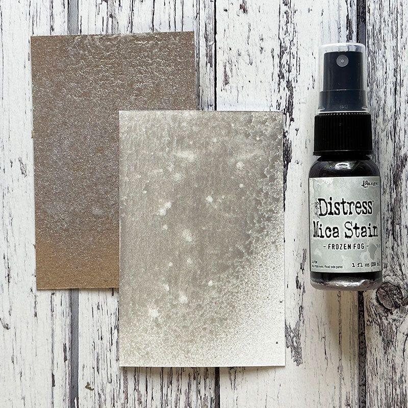Tim Holtz Distress Frozen Fog Mica Stain Ranger tsh87267 Swatches And Bottle Side by Side