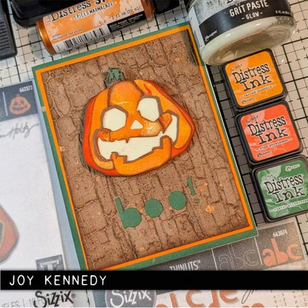 Tim Holtz Distress Glow Grit Paste Ranger tshk84464 Pumpkin Halloween Card | color-code:ALT16