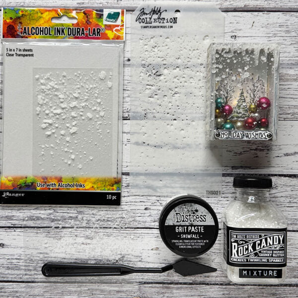 Tim Holtz Distress Grit Paste Snowfall Rock Candy And Rock Candy Chunky Special Edition Bundle Holiday Wishes Shadowbox | color-code:ALT02