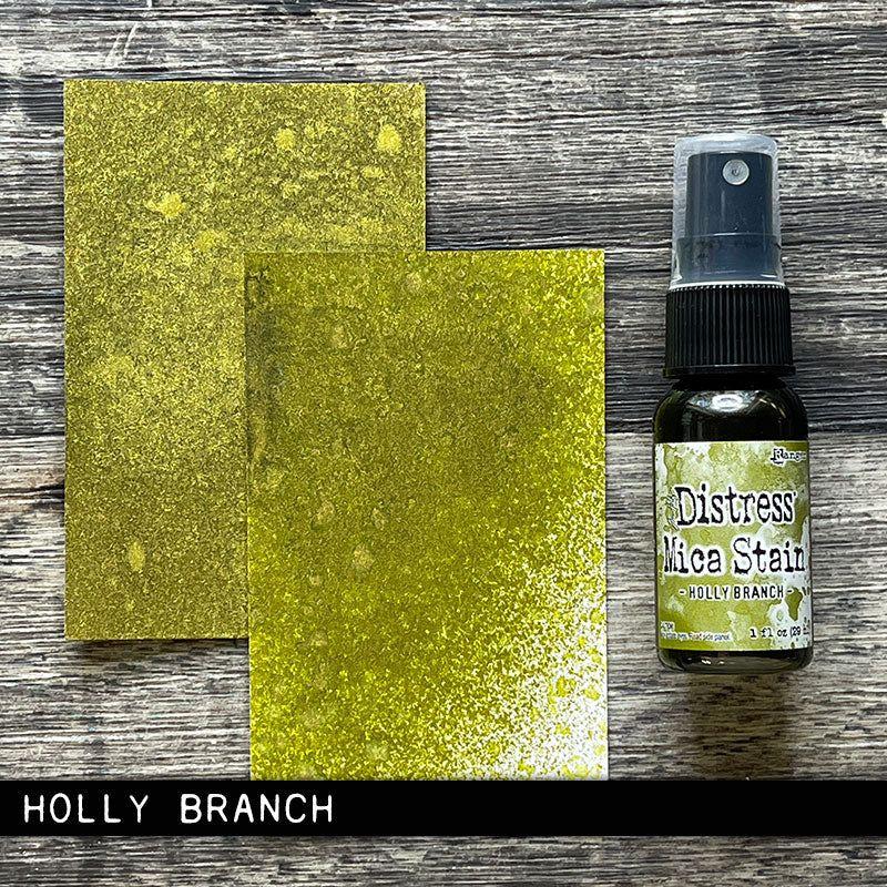 Tim Holtz Distress Holly Branch Mica Stain Ranger tsh87298 Swatches And Bottle