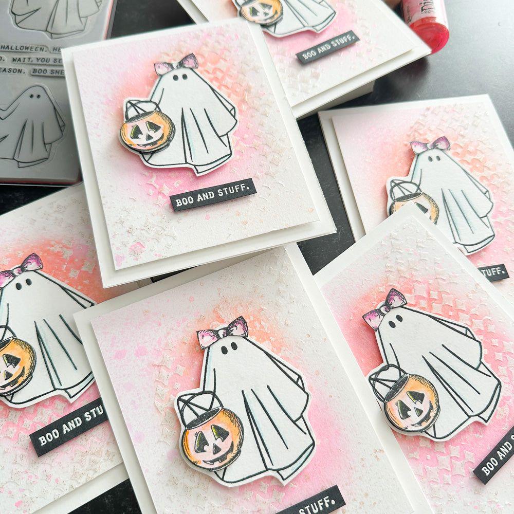 Tim Holtz Distress Ink Pad Kitsch Flamingo Ranger tim72591 Sparkly Cute Boo Notecard | color-code:ALT996