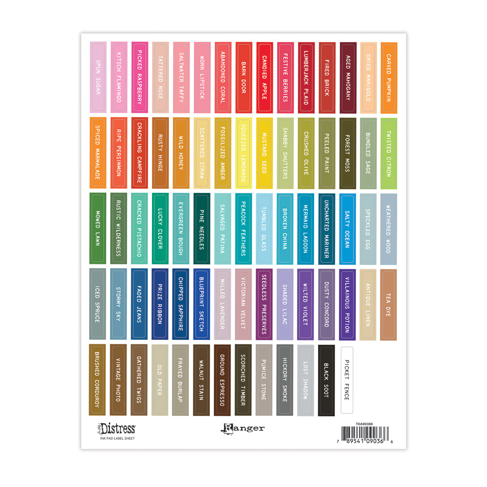 Tim Holtz Distress Ink Pad Label Sheet With White Printing tda90366
