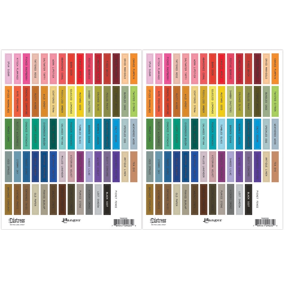 Tim Holtz Distress Ink Pad Label Sheets With Black Printing Bundle Of 2 Layout
