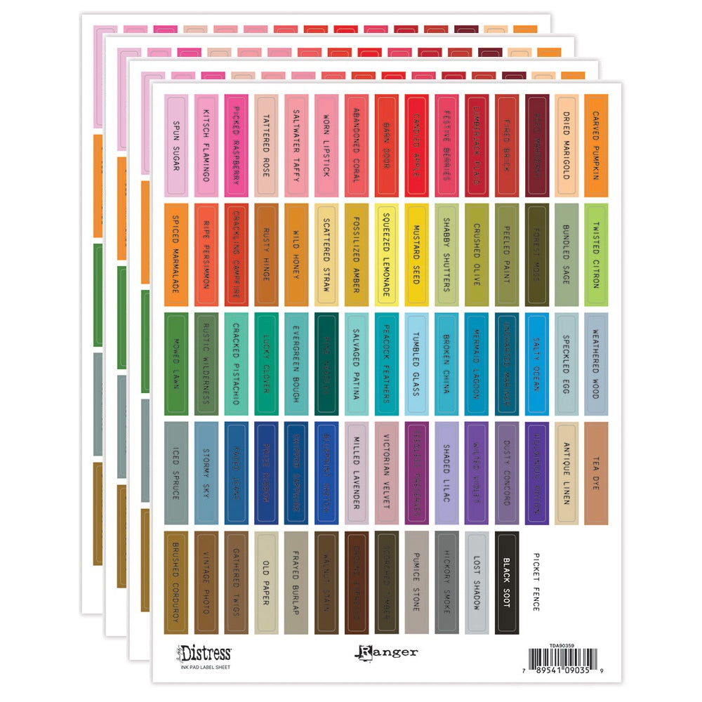 Tim Holtz Distress Ink Pad Label Sheets With Black Printing Bundle Of 4