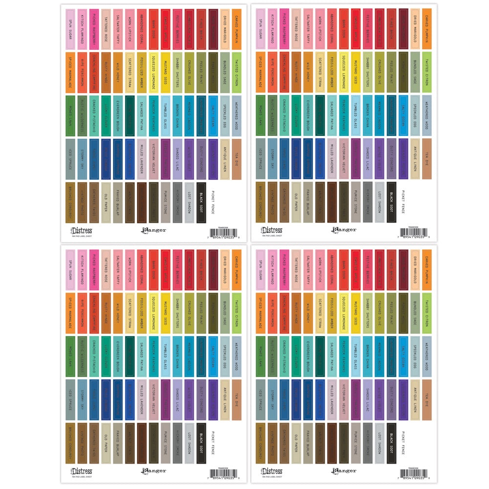 Tim Holtz Distress Ink Pad Label Sheets With Black Printing Bundle Of 4 Layout Format