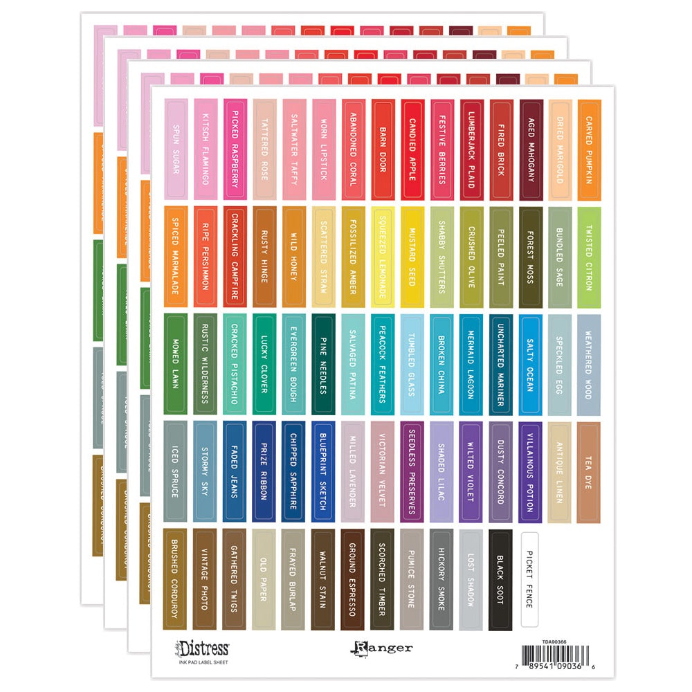Tim Holtz Distress Ink Pad Label Sheets With White Printing Bundle Of 4