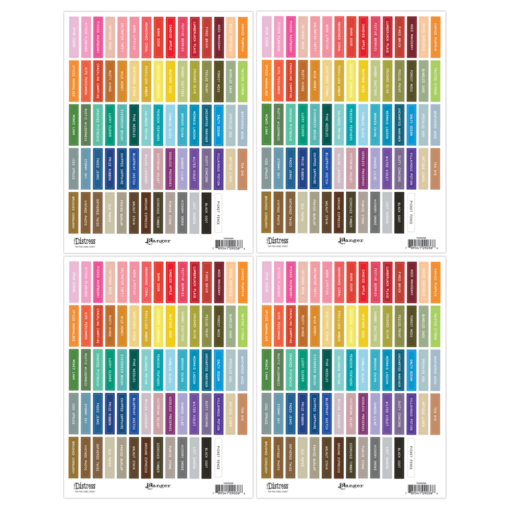 Tim Holtz Distress Ink Pad Label Sheets With White Printing Bundle Of 4 Layout