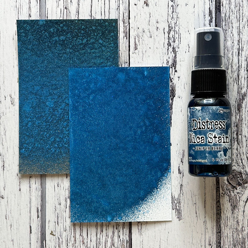 Tim Holtz Distress Juniper Berry Mica Stain Ranger tsh87328 Swatches And Bottle Side by Side