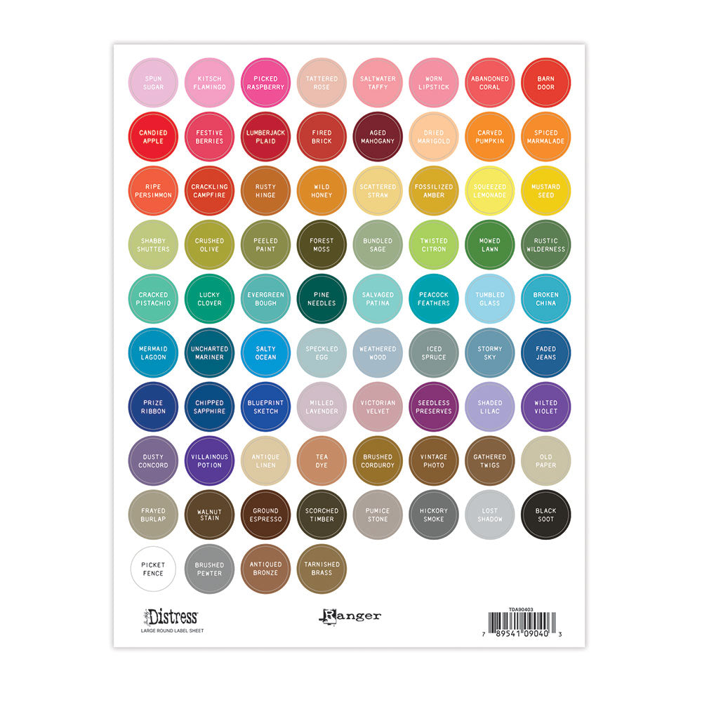 Tim Holtz Distress Large Round Label Sheet With White Printing tda90403