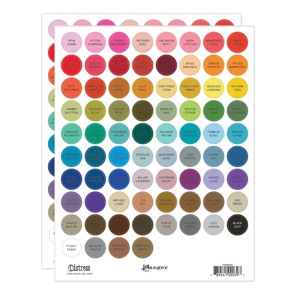 Tim Holtz Distress Large Round Label Sheets With Black Printing Bundle Of 2