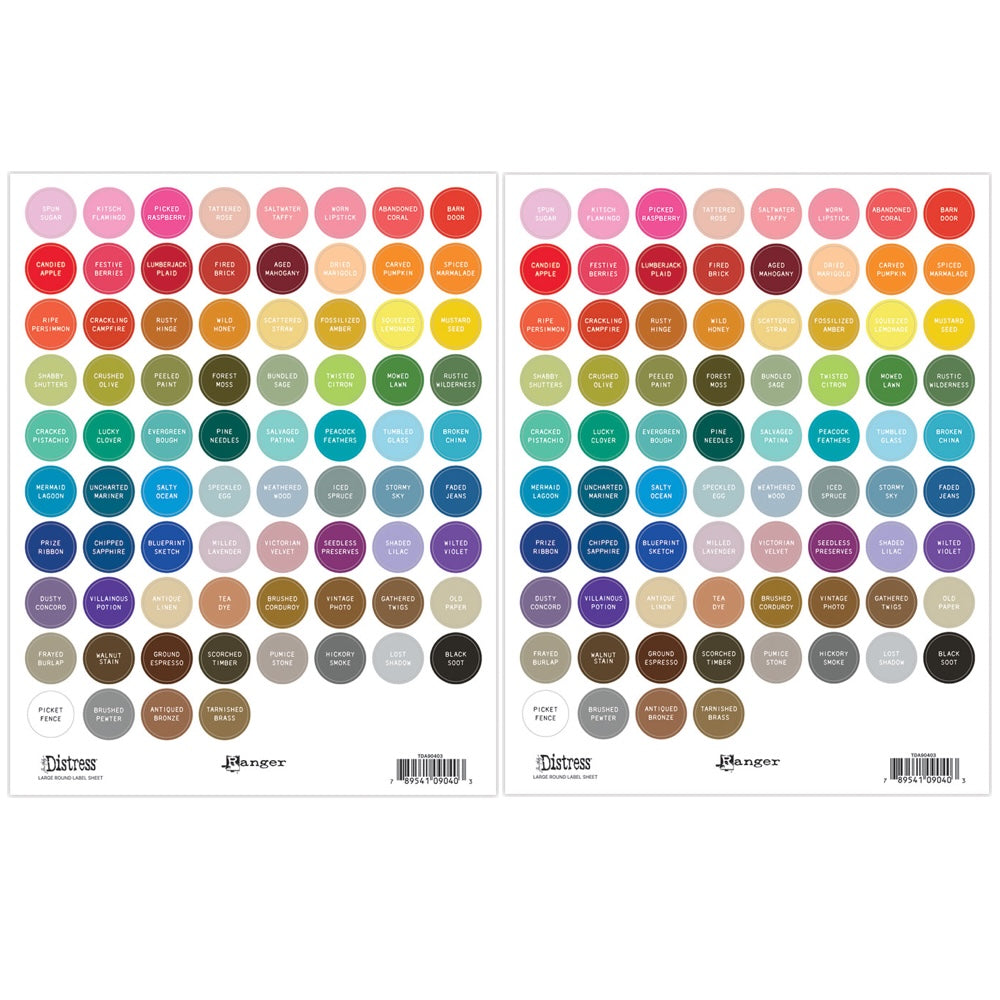 Tim Holtz Distress Large Round Label Sheets With White Printing Bundle Of 2 Layout