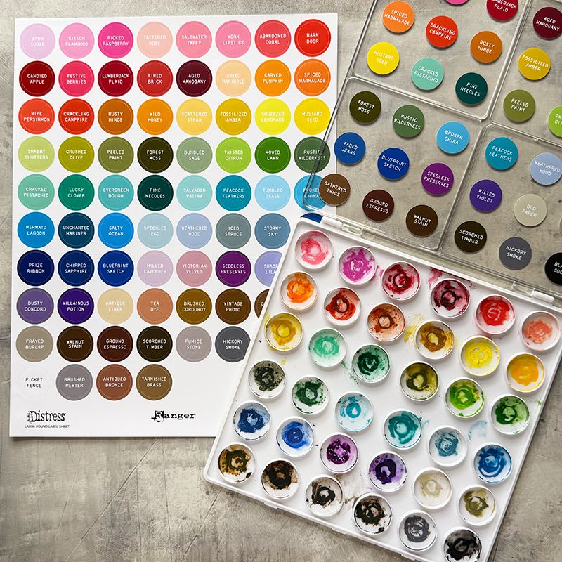 Tim Holtz Distress Large Round Label Sheets With White Printing Bundle Of 2 Organizing System | color-code:ALT03