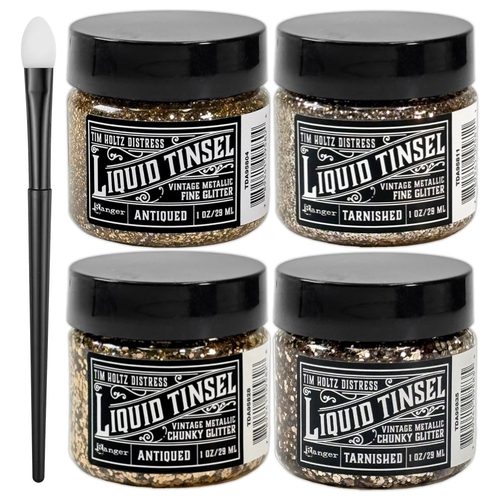 Tim Holtz Distress Liquid Tinsel And Long Silicone Applicator Brush Bundle